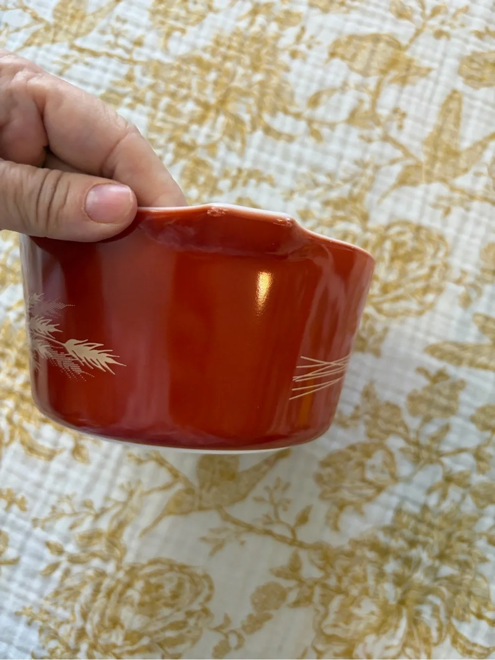 Pyrex  “Autumn Harvest”Orange Wheat-Pattern Casserole with Clear Glass Lid